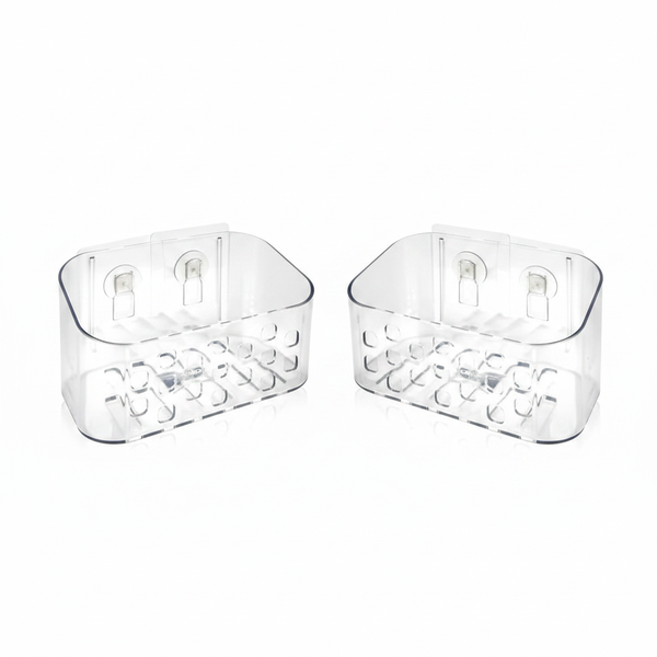 Healthglow Self-Adhesive Storage Basket 16x10x9 cm - Wall-Mounted - 2 Pack