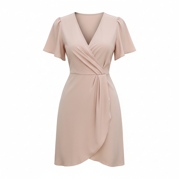 Women's Hollow V-Neck A-Line Dress - Apricot