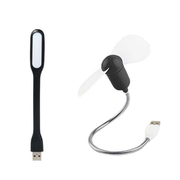 Computer Portable USB LED Torch (18.5cm) &amp; USB Fan (30cm) Set of 2