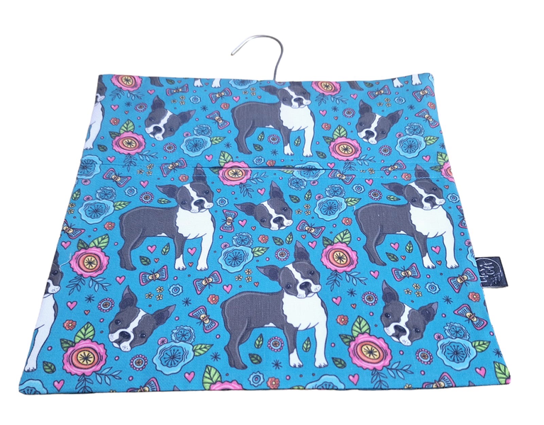 Laundry Peg Bag - Cute Pugs, Flowers, Hearts and Butterflies on Blue
