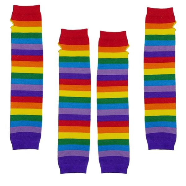 Fashion Women's Rainbow Stripes Arm Warmers Fingerless Gloves Set of 2