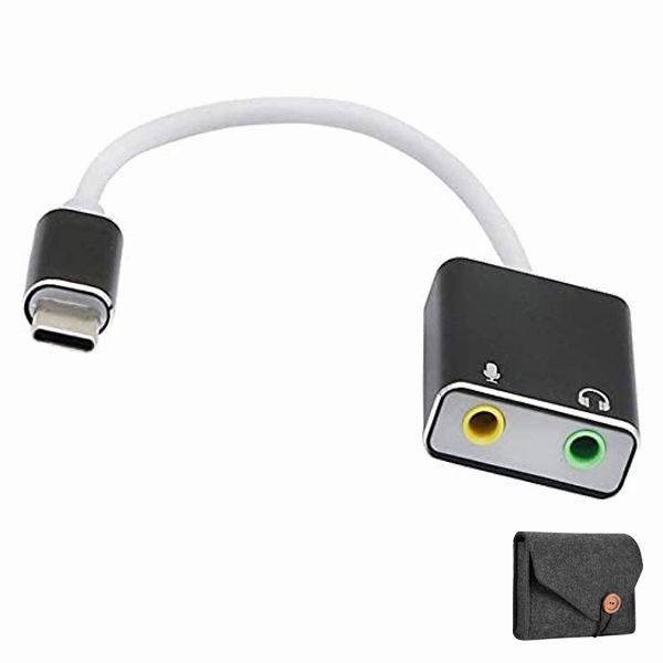 Optic White Type-c Sound Card Jack 3.5mm Headphone with Electronics Pouch