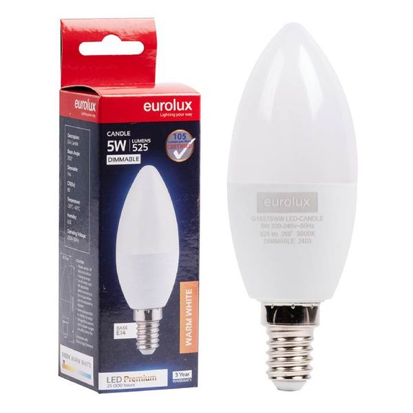Eurolux Lamp Led Candle Dimmable E14 Ww 5W