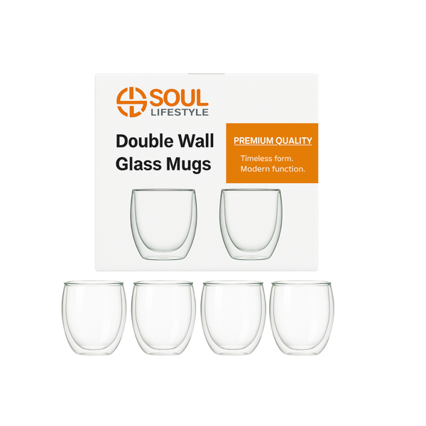 Soul Lifestyle Double-Wall Thermal Borosilicate Glass Mugs 250ml - Set of 4