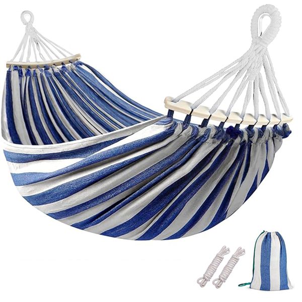 280x100cm Double Cotton Hammock With Spreader Bar Carrying Bag For Outdoor