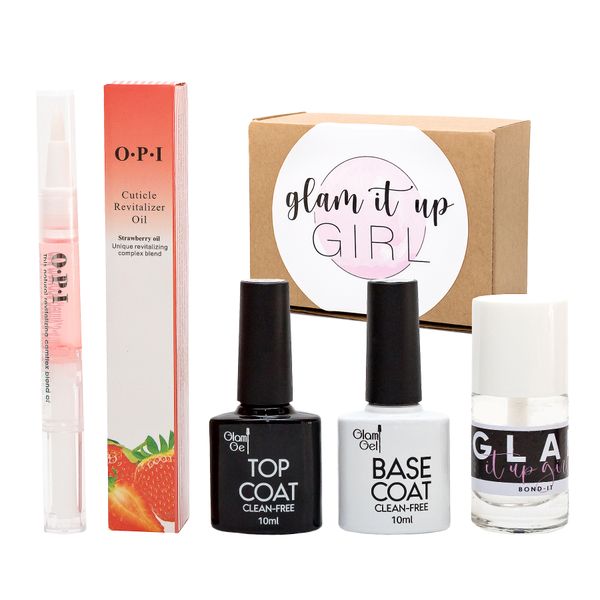 UV/LED GLAM GEL NAIL POLISH TOP&amp;BASE COAT, BONDIT &amp;Cuticle Oil SET