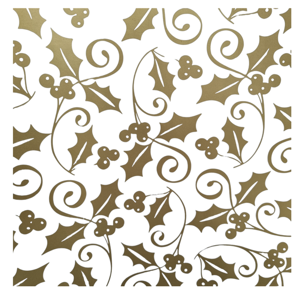 Silver Holly On White Christmas Wrapping Paper - 10m roll
