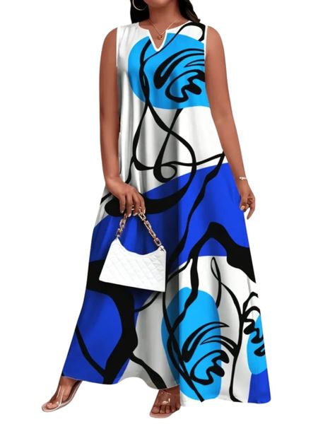 Plus Size Longline V-Neck Dress Blue