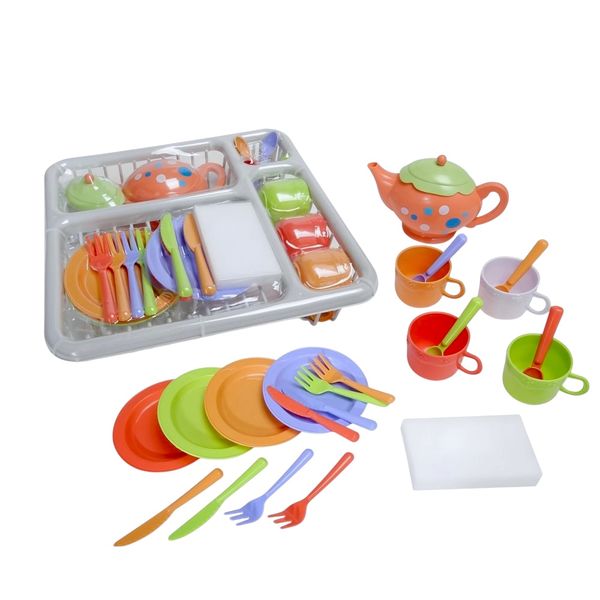Kids Dinner &amp; Tea Set with Drainer Rack Pretend Play Set