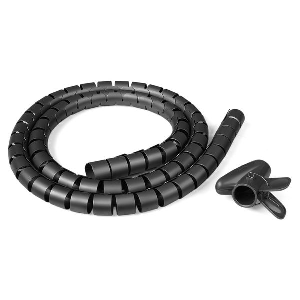 2m Cable Spiral Wire Sleeve Organizer With Zipper Clip - Black