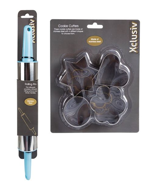 Cookie Cutters Stainless Steel 4pc + Rolling Pin 35cm + Flour Shaker Stainless Steel 7x9cm