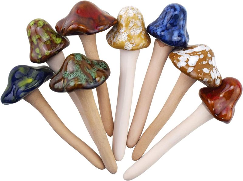 8PCS Ceramic Mushroom Statue, Garden Pot Decoration Mushroom Figurine
