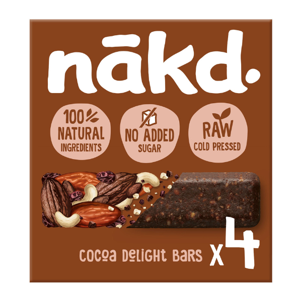 nakd. Cocoa Delight - Raw Fruit &amp; Nut Bars - Full case 12 units of 4 x 35g