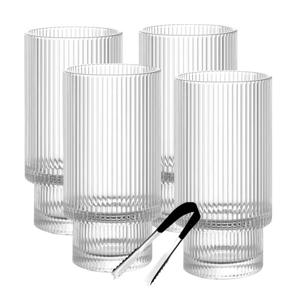 390ml - Highball Elegant Glassware for Water Juice Whiskey Bee - Set of 5