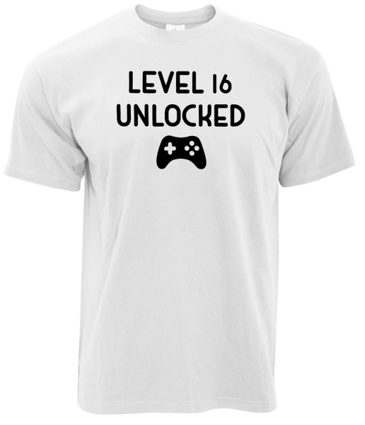 Level 16 Unlocked 16th Birthday Gamer Gift TShirt White