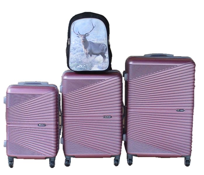 Pink 3-Piece ABS Luggage Set + Deer-Print Kids Backpack