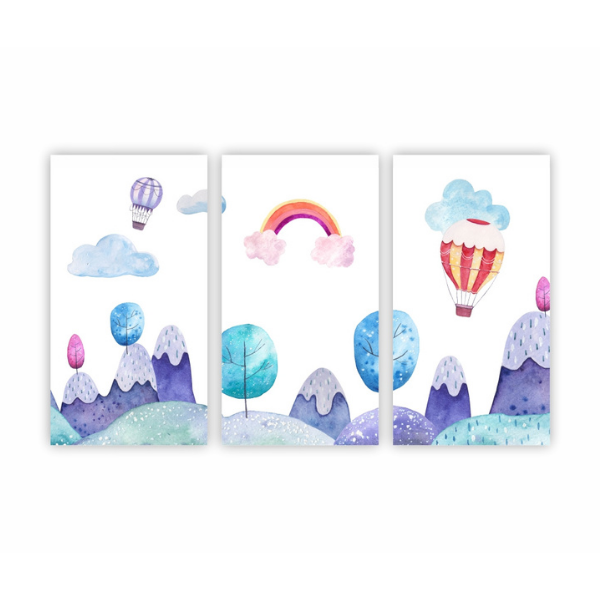 Baby Room Wall Art - Pastel Hot Air Balloon Adventure - Set of 3