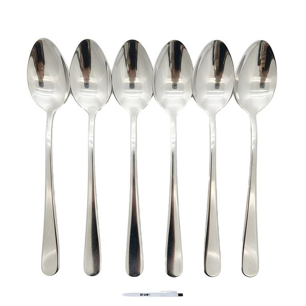 6 Piece Long Handle Stainless Steel Spoons for Coffee &amp; Ice Cream + ReVibe Pen