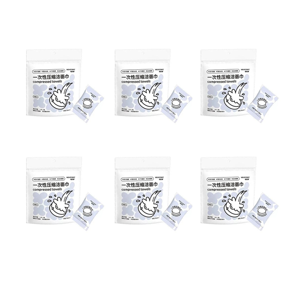 6 Pack Disposable Face Towels Compressed Facial Wipes (10 Wipes Per Pack)