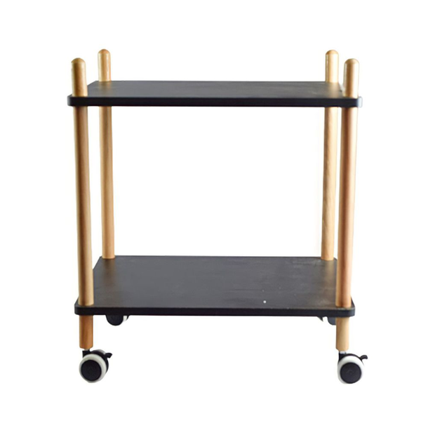 Square 2 Tier Coffee Cart, Side Table on Wheels - Black