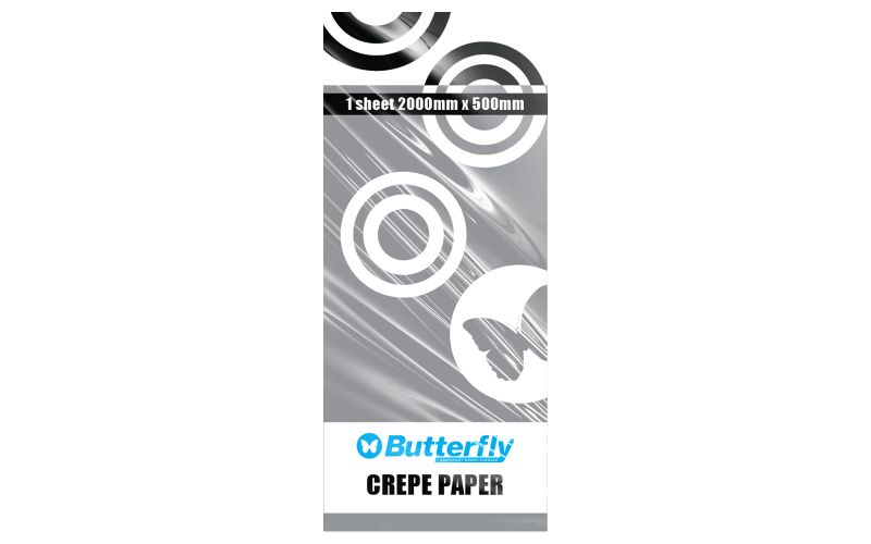 Butterfly Crepe Paper - 12 Sheets (2m X 500mm Each) Silver