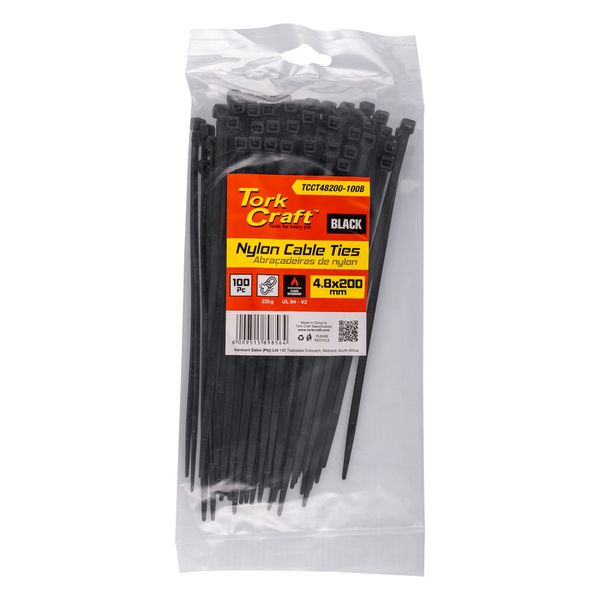 Tork Craft - Nylon Cable Ties (4.8mm x 200mm) - Black - 100 Pack