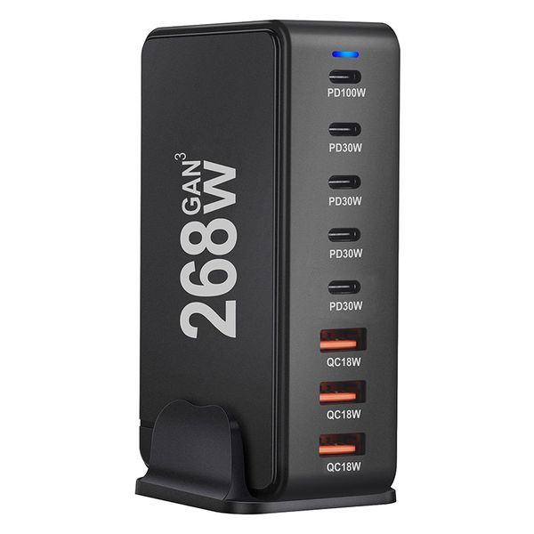 268W USB-C Fast Charging Station, GaN III 8 Port Portable USB Charger