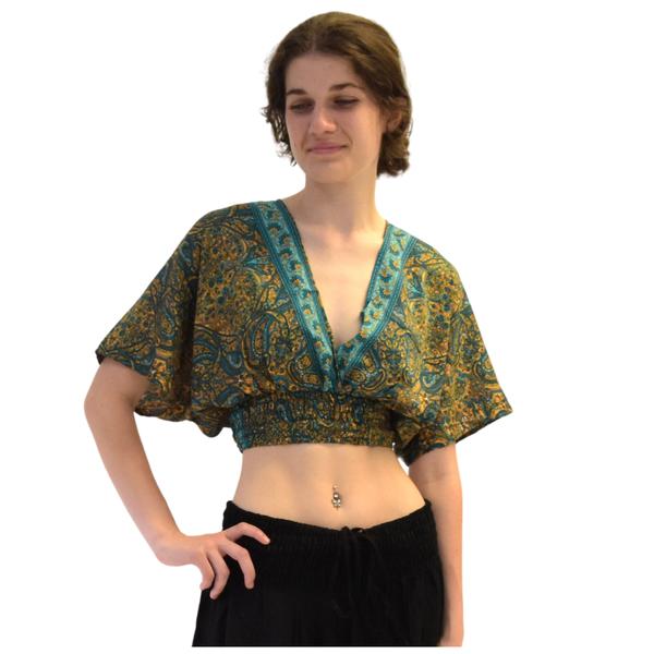 Ska Gypsy Viscose Elastic Paisley Crop Top - Mustard Green