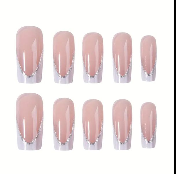 French with Sliver Press on Nails