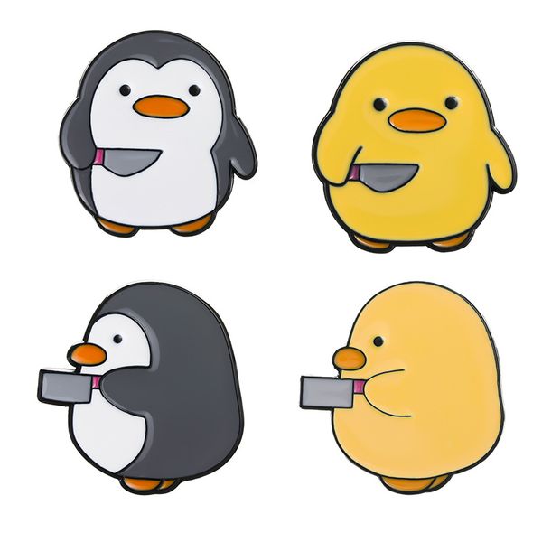 Yellow Duck Brooch Pin Creative Enamel Hold Knife Penguin Brooches
