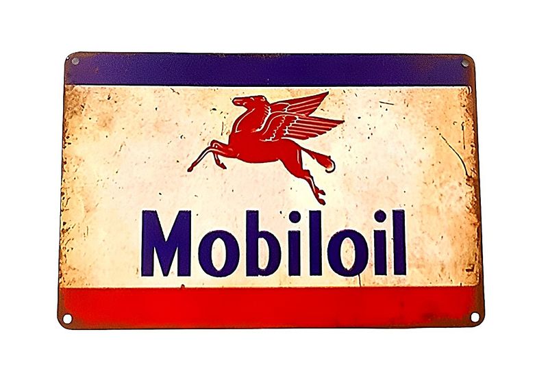 Mobiloil - Vintage Style Metal Tin Sign for Cafe - Bar Wall Decor