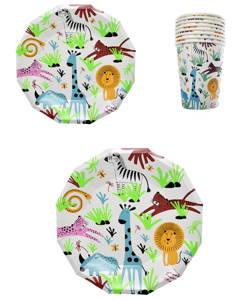 Bright Wild Animals Paper Tableware Set (Set of 8)