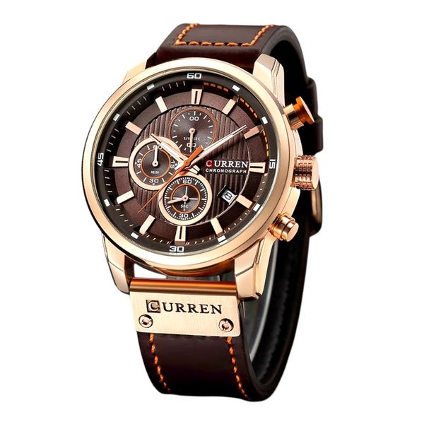 CURREN - Waterproof Quartz Watch With Chronograph Functionality -Brown/Gold