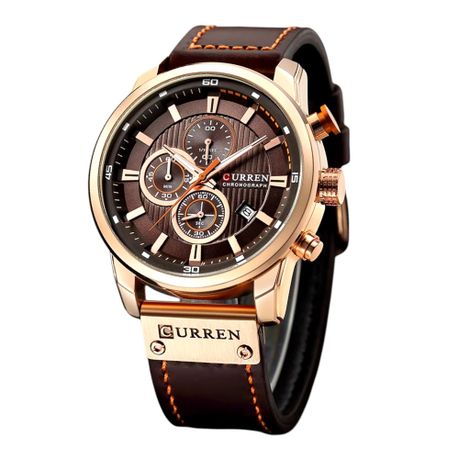 CURREN - Waterproof Quartz Watch With Chronograph Functionality -Brown/Gold Image