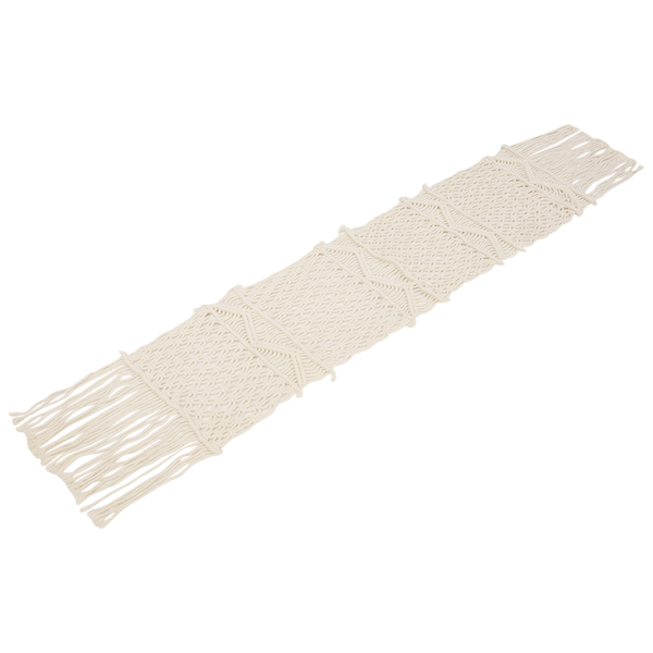 Macrame Table Runner, Bohemian Dining Room Style, Beige White