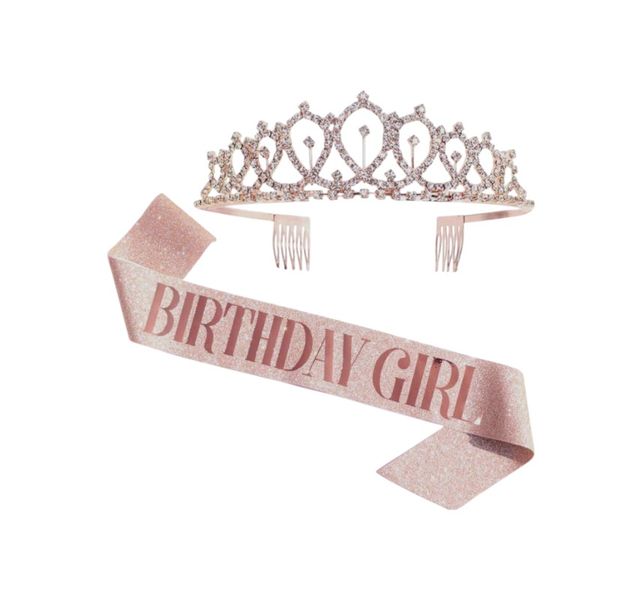 Party Wear For Birthday Girl With Strap &amp; Crown - Rose Gold