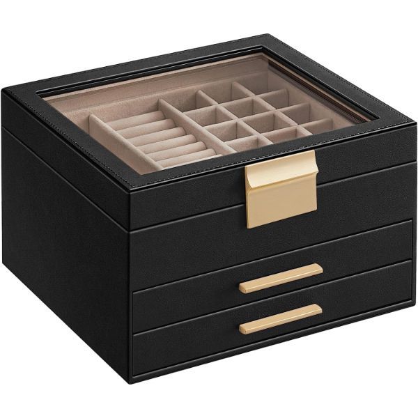Jewelry Organizer with 3 Layers PU Leather Storage Box for Women