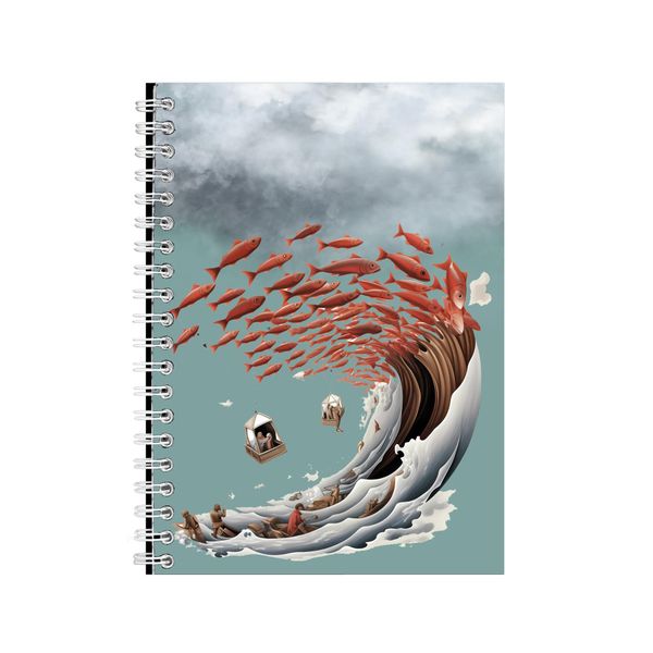 Wave A5 Notebook Spiral Lined Trendy Fishing Lover Graphic Notepad Gift 199