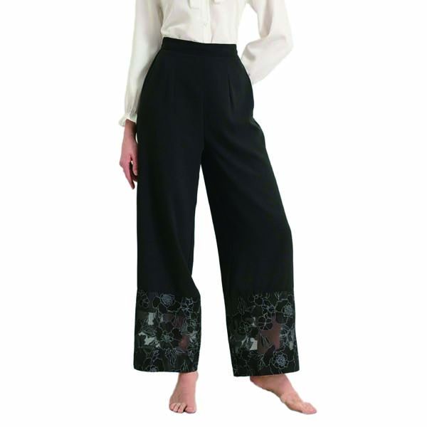 Women's New Style Pure Color See-Through Lace Splicing Straight Pants