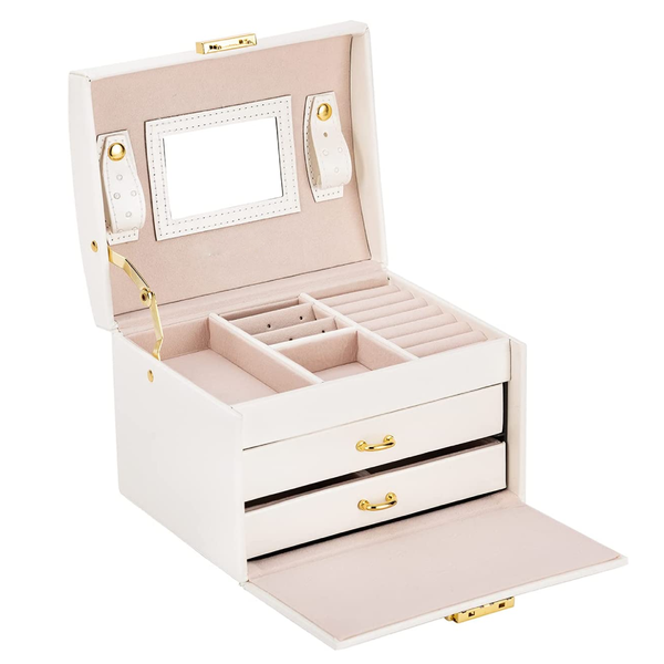 3 Layers Jewellery Box for Woman with Mirror and Key
