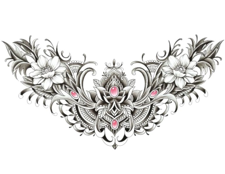 Magnolia Ornamental Semi- Permanent Tattoo - Black