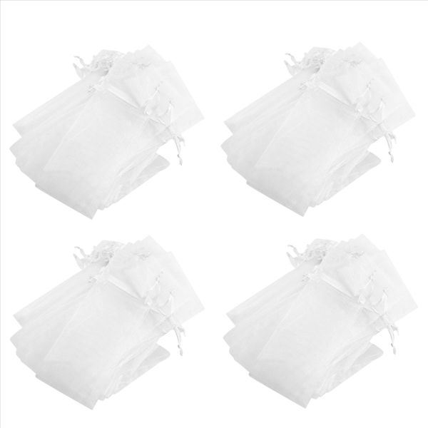 50Pcs White Drawstring Organza Folding Hand Fan Pouch Wedding Bags