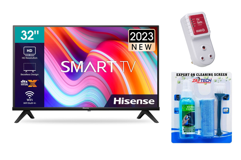 Hisense 32" A4K HD Smart LED TV, Dolby Digital + Ellies Safe Plug &amp; Bracket