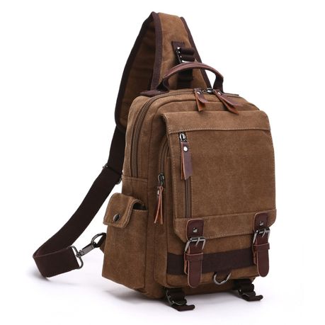 Outdoor Travel Messenger Canvas Crossbody Chest Bag Brown Daily Sale Shop