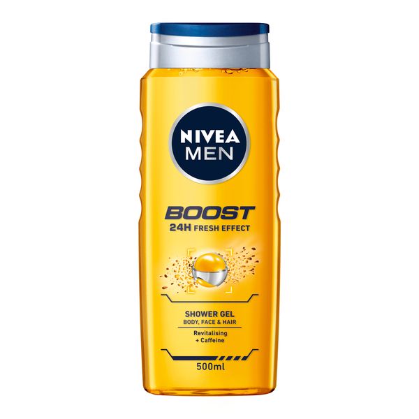 NIVEA MEN Boost 3in1 Shower Gel Body Wash with Revitalising Caffeine, 500ml