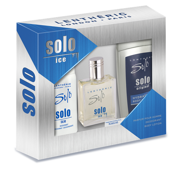 Lentheric Solo Ice 100ml Perfume Pour Homme 250ml Body Lotion 150ml Deo