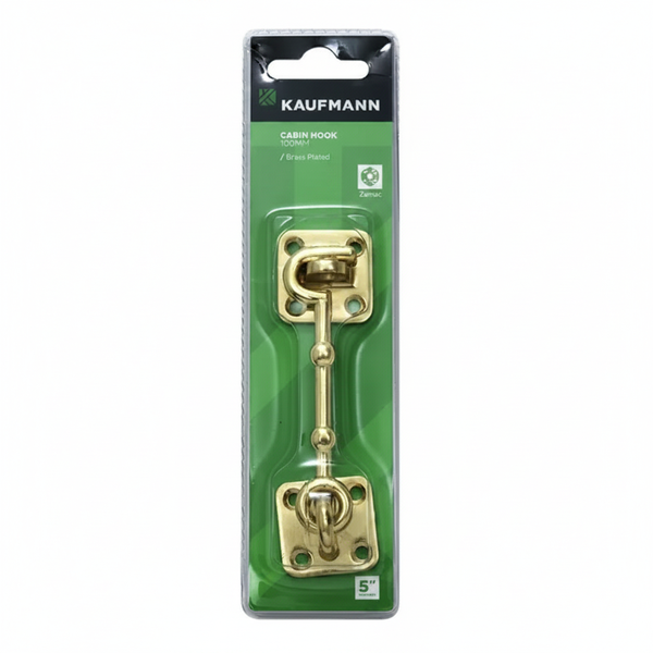 Kaufmann 100mm Brass-Plated Zamac Cabin Hook for Doors &amp; Gates