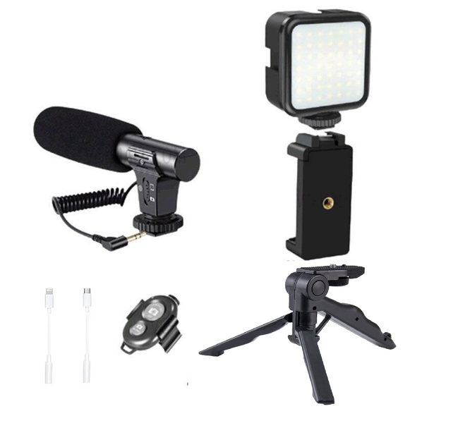 IPSTYLE Rechargeable Vlogging Kit With Tripod Phone Holder Mic Fill Light