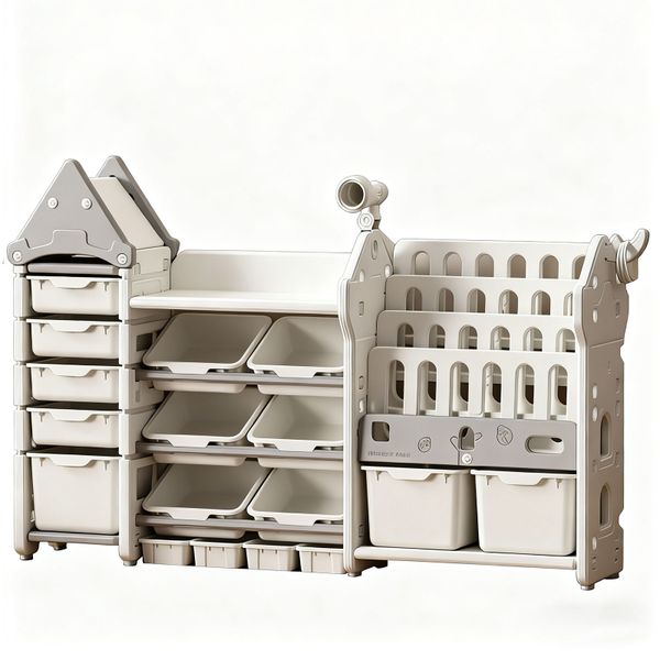 Four-layer toy storage rack, storage box, bookshelf - with telescope