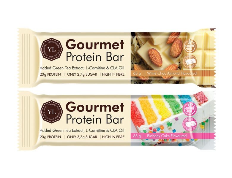 YL Gourmet Protein Bars - White Choc Almond &amp; Birthday Cake - 6 Pack